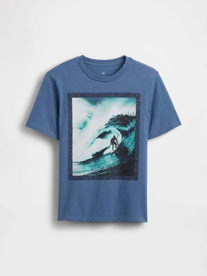 Mavi Grafik Baskılı T-shirt