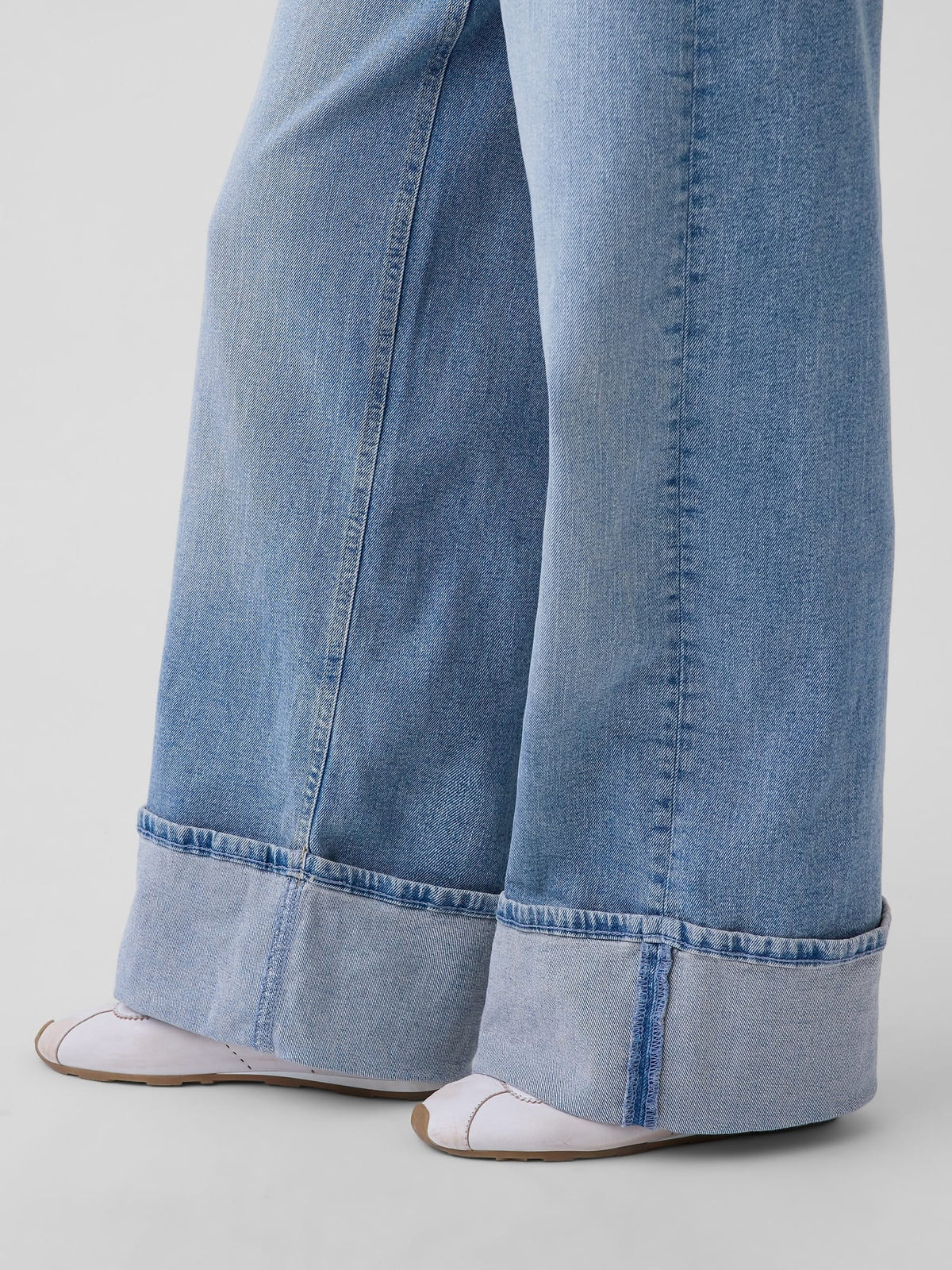 Açık Mavi High Rise Stride Cuffed Wide-leg Jean Pantolon