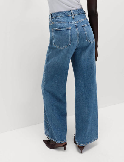 Yüksek Bel Taş Detaylı Geniş Paça Jean