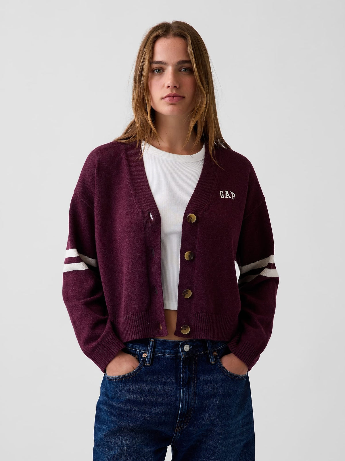 Mor 100% Pamuk Oversized Gap Logo Triko Hırka