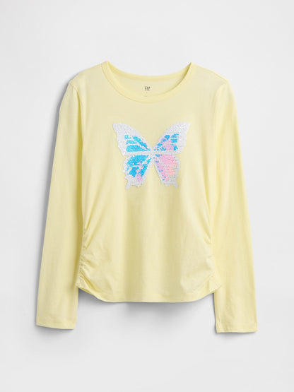 Sarı Ruched Grafik Baskılı T-shirt
