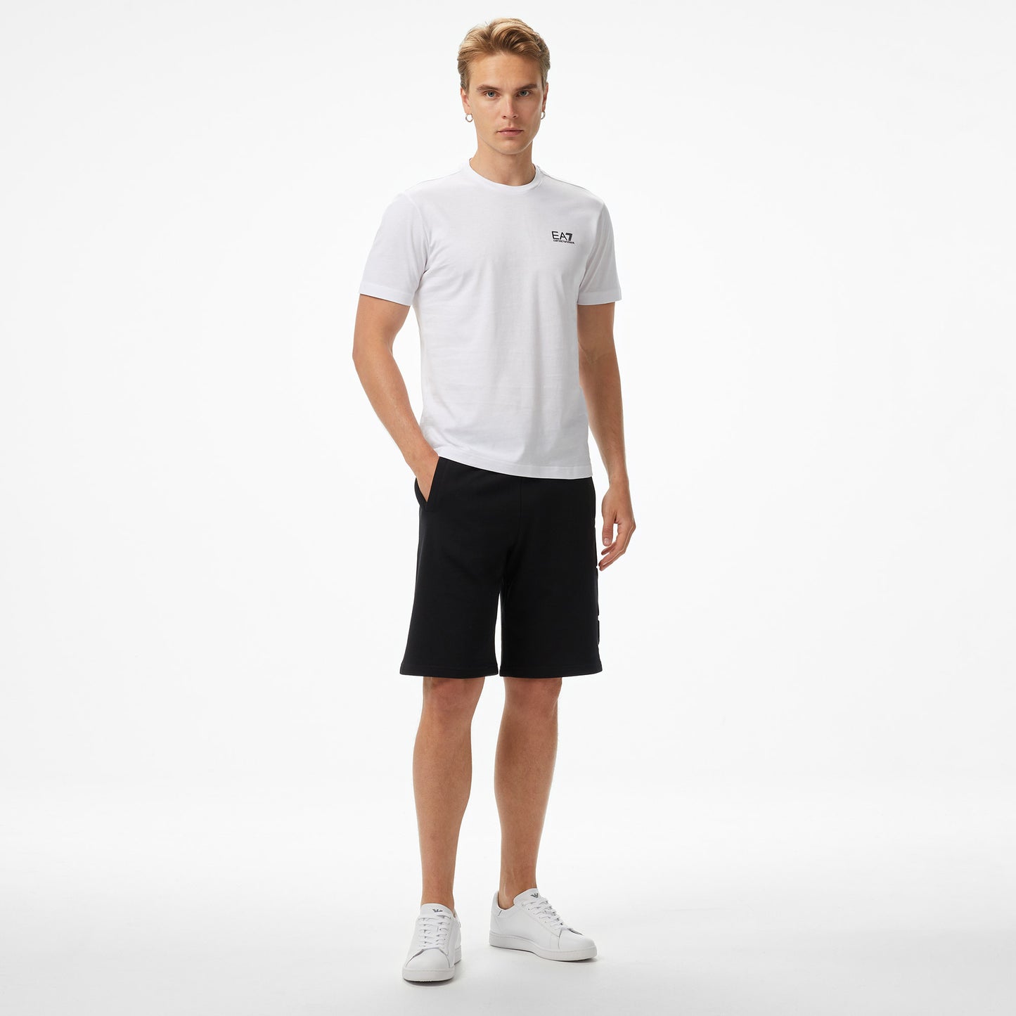 Ea7 Erkek Beyaz Bisiklet Yaka T-shirt