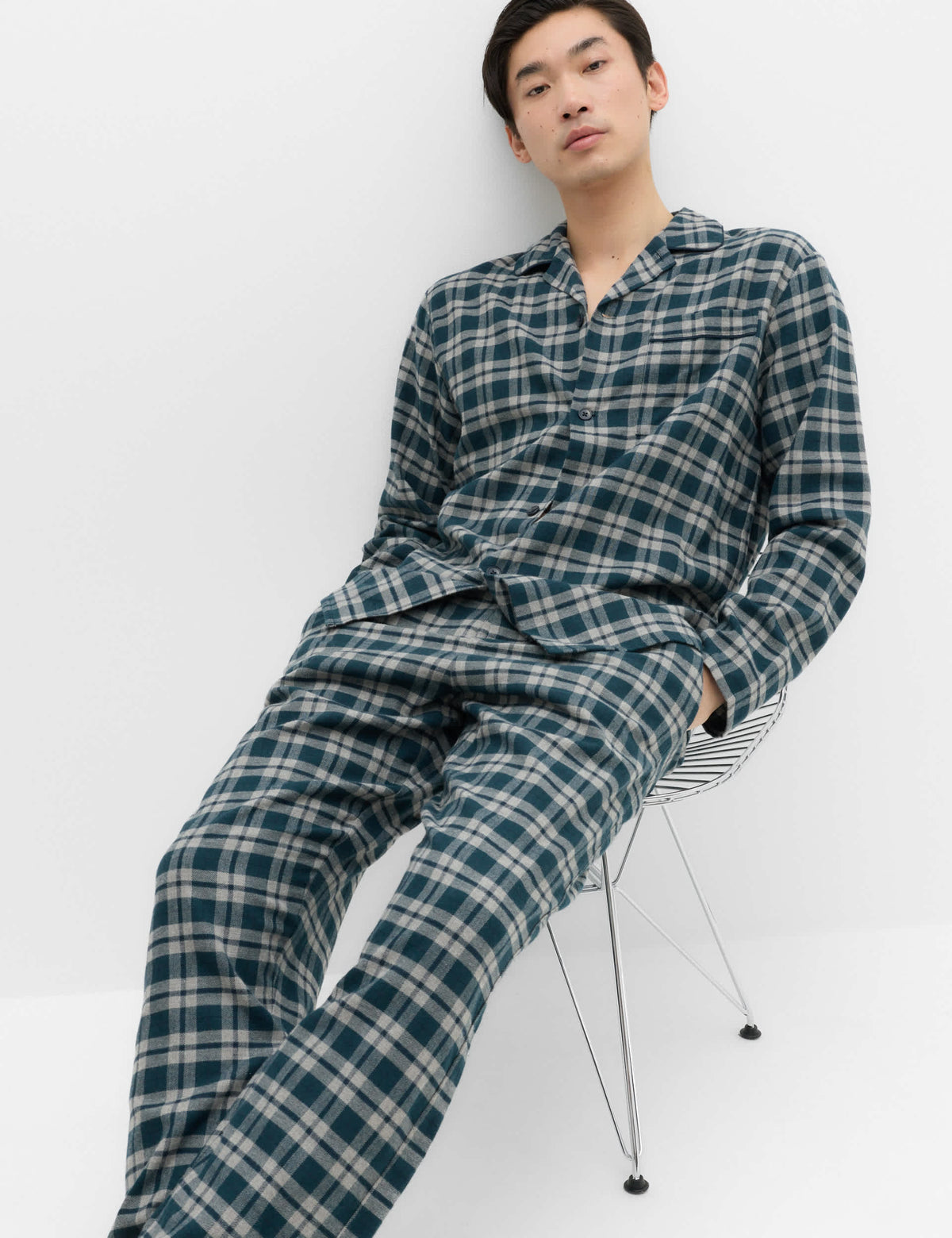 Saf Pamuklu Ekose Desenli Pijama Takımı