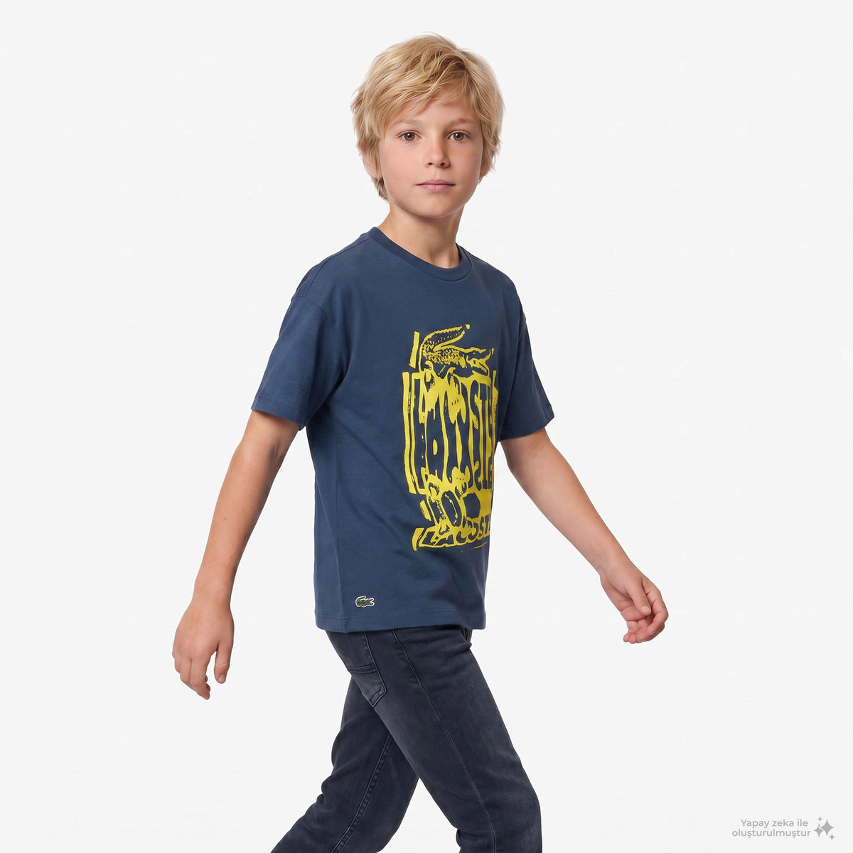 Lacoste Çocuk Bisiklet Yaka Baskılı Lacivert T-shirt