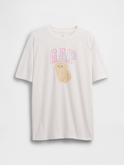 Beyaz Recycled Oversized Grafik Logo Pijama T-shirt