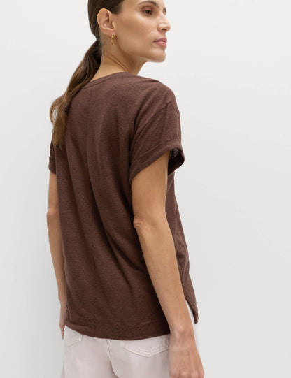 Yuvarlak Yaka Keten Karışımlı T-shirt
