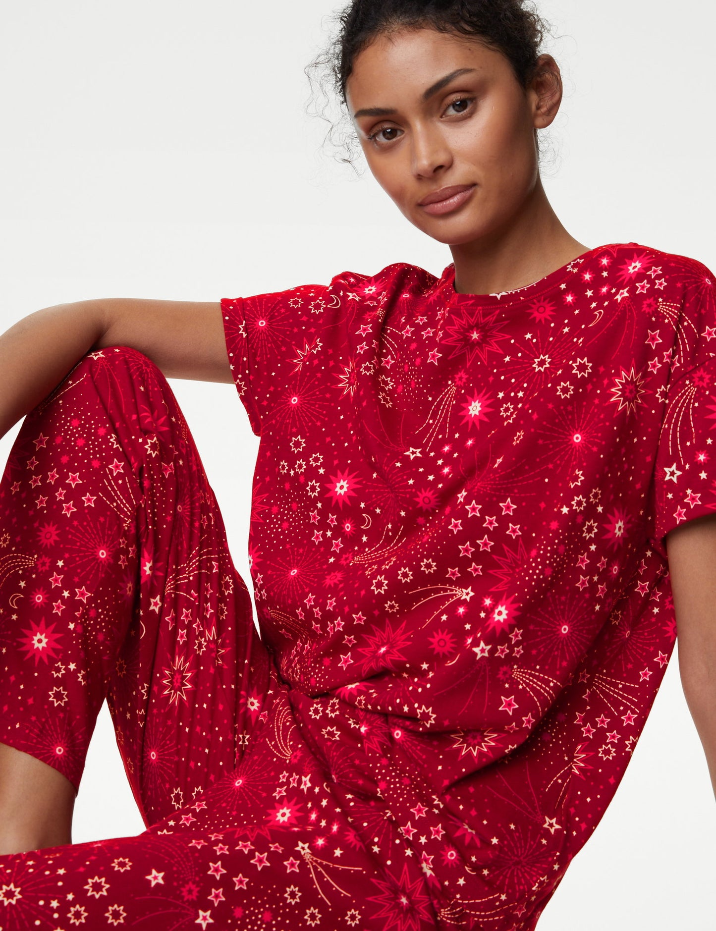 Saf Pamuklu Kısa Kollu Pijama Takımı