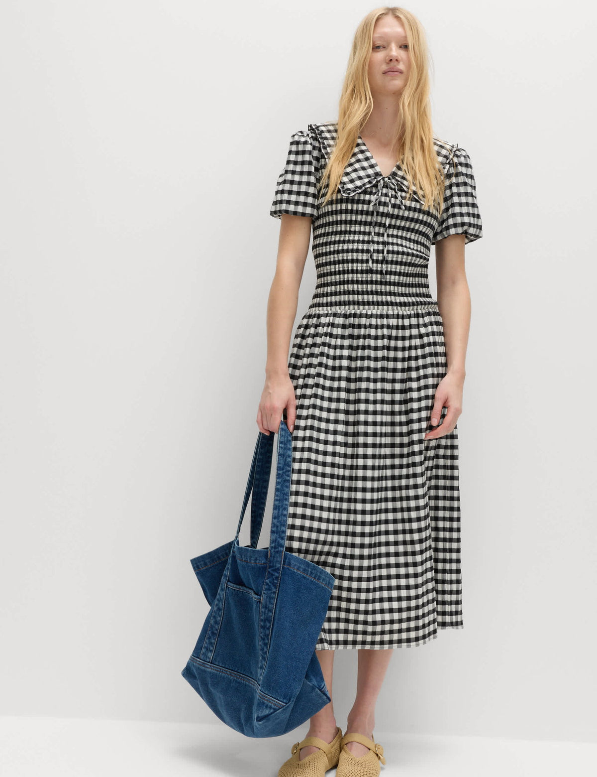 Pötikareli Gingham Midi Elbise
