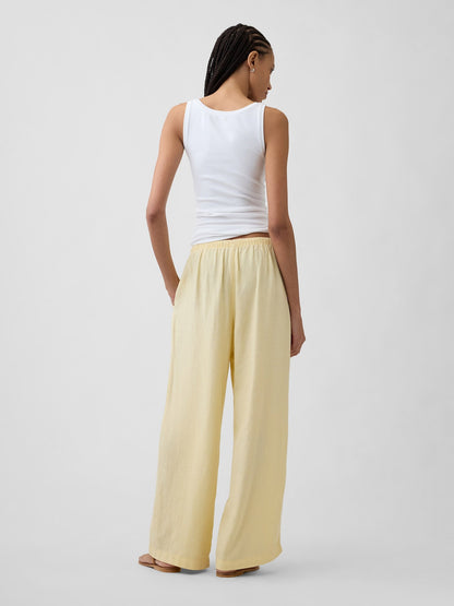 Sarı Relaxed Keten Karışımlı Wide-leg Pantolon