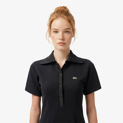 Lacoste Kadın Classic Fit Kısa Kollu Polo Yaka Siyah Elbise