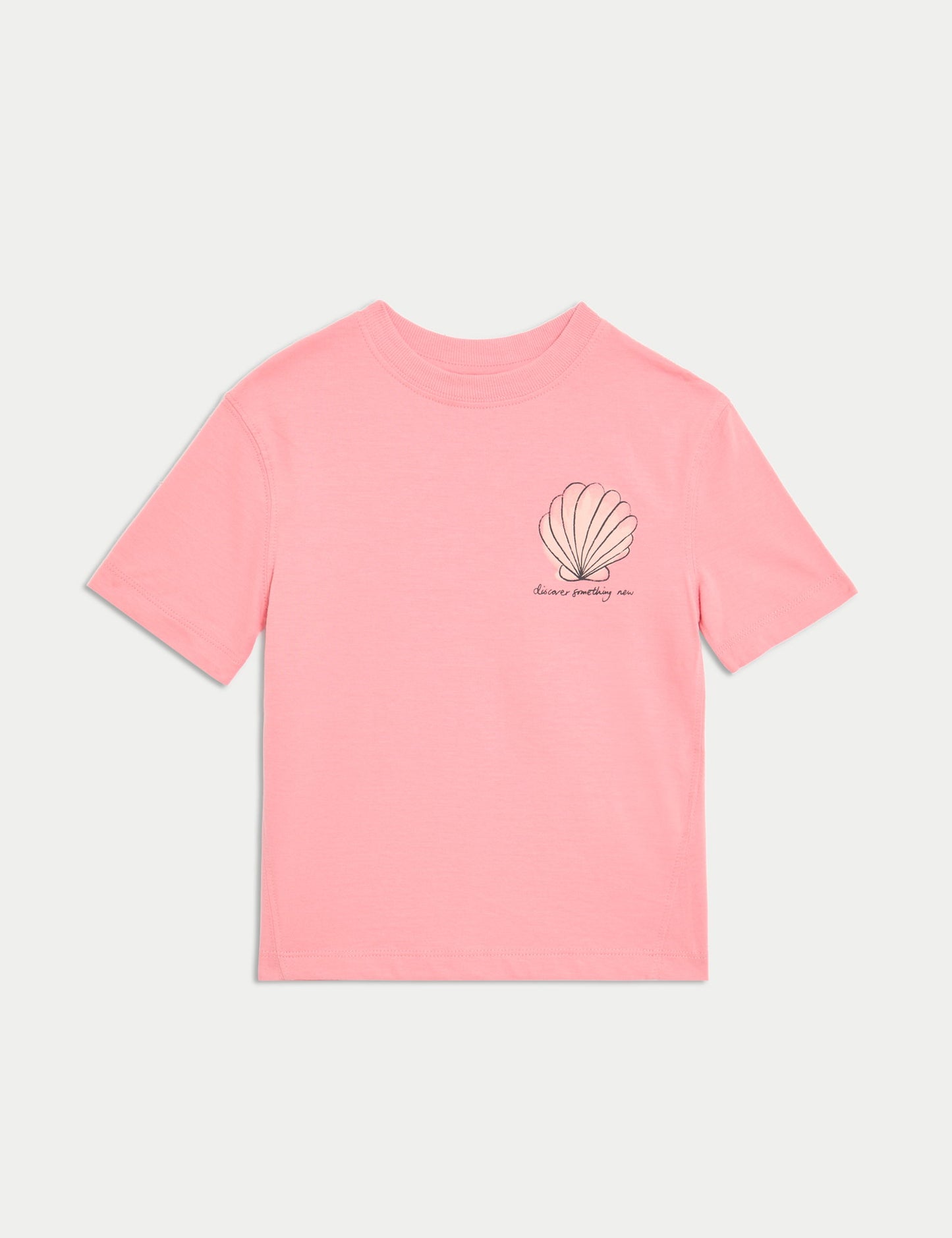 ?saf Pamuklu Deniz Kabuğu Yazılı T-shirt (2–8 Yaş)?