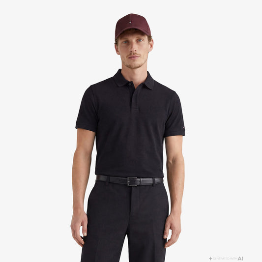 Tommy Hilfiger Elevated Essentials Erkek Siyah Polo Yaka T-shirt