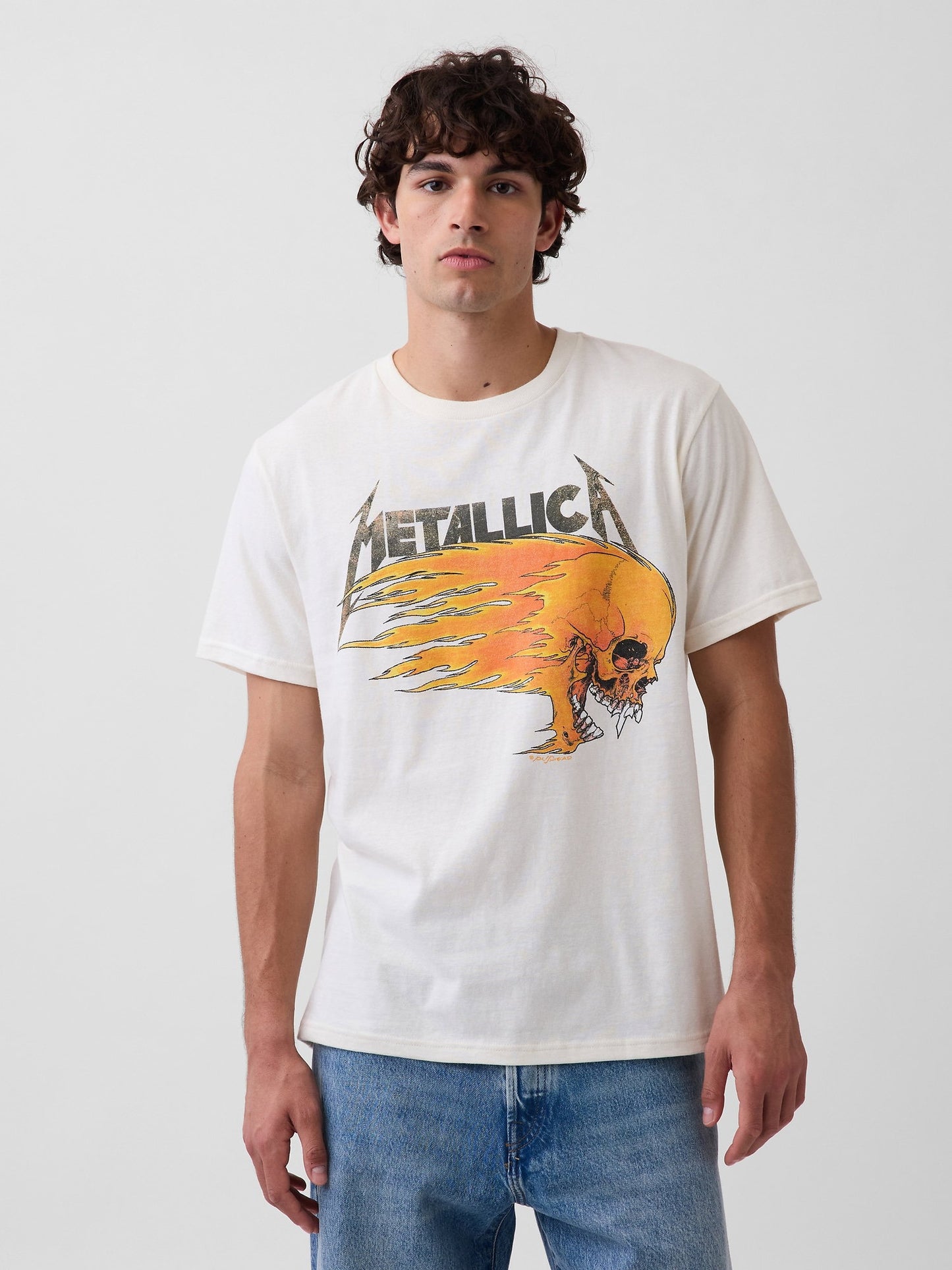 Krem Metallica Relaxed Grafik Baskılı T-shirt