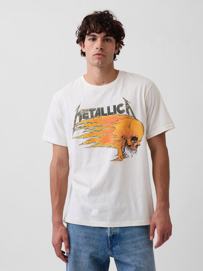 Krem Metallica Relaxed Grafik Baskılı T-shirt