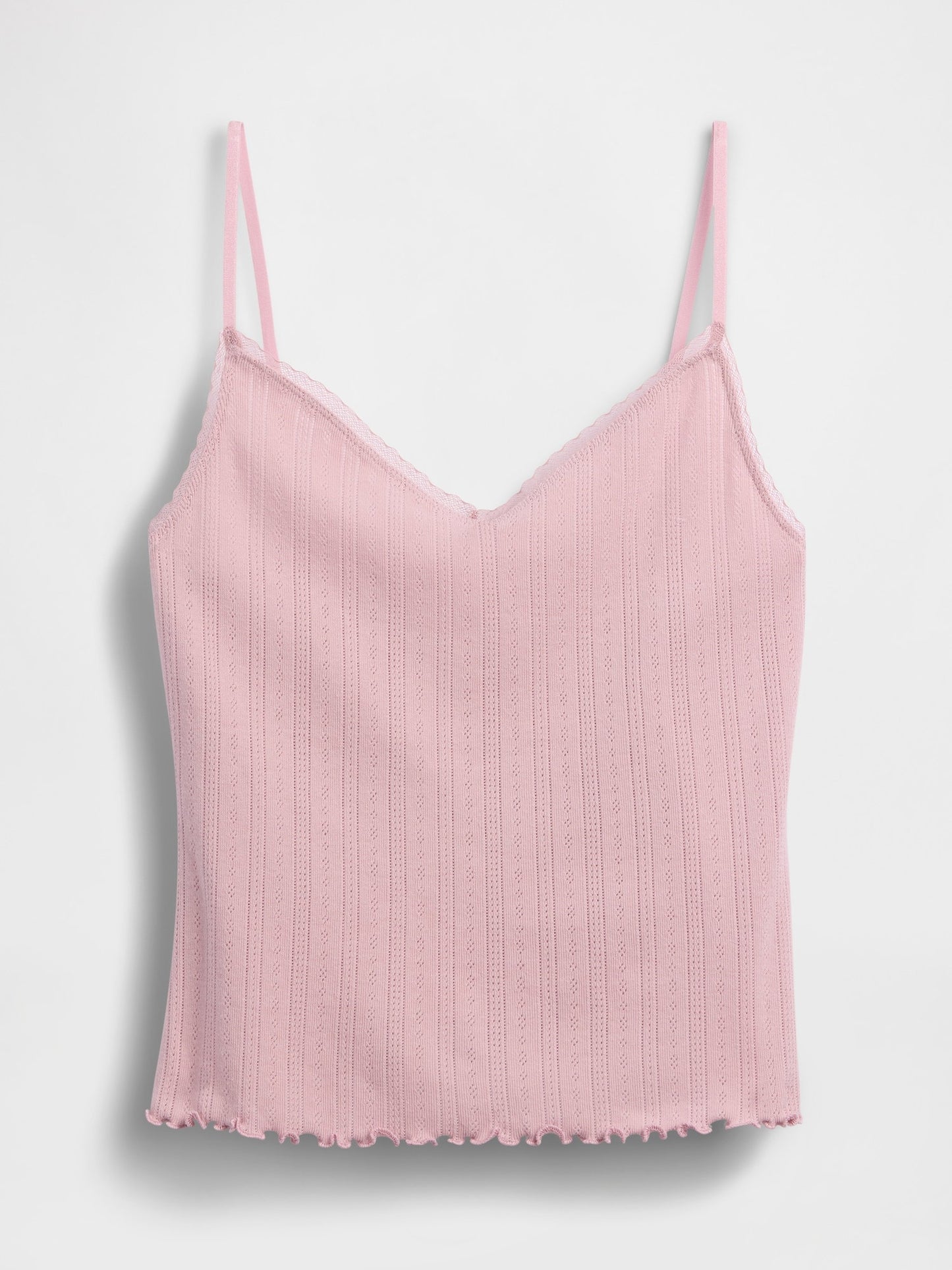 Açık Pembe Pointelle Lettuce-hem Crop Cami Pijama Üstü