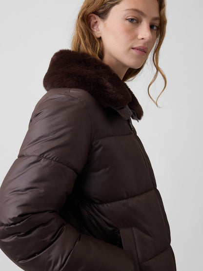Kahverengi Relaxed Quilted Puffer Şişme Ceket