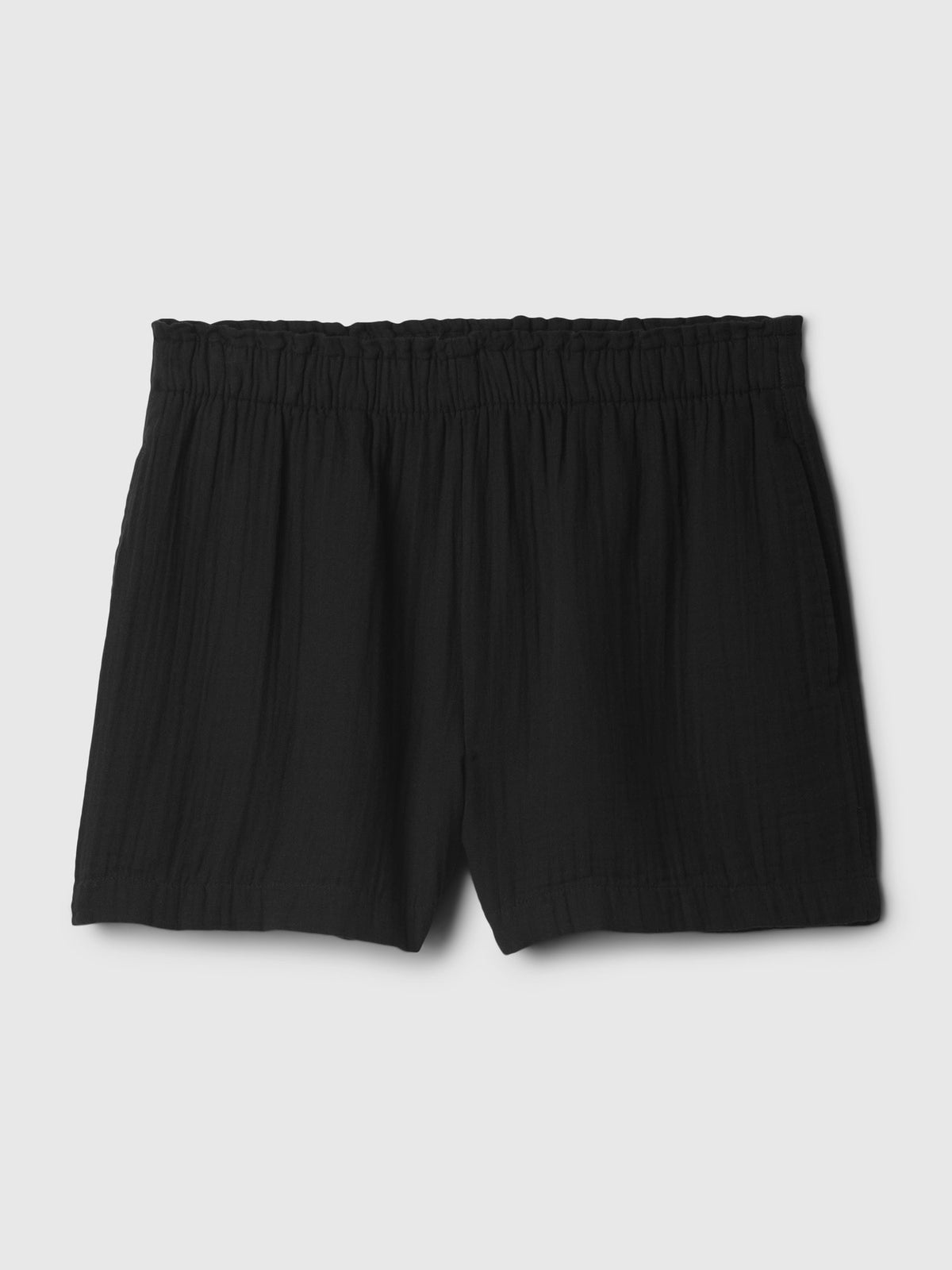 Siyah Crinkle Gauze Pull-on Şort