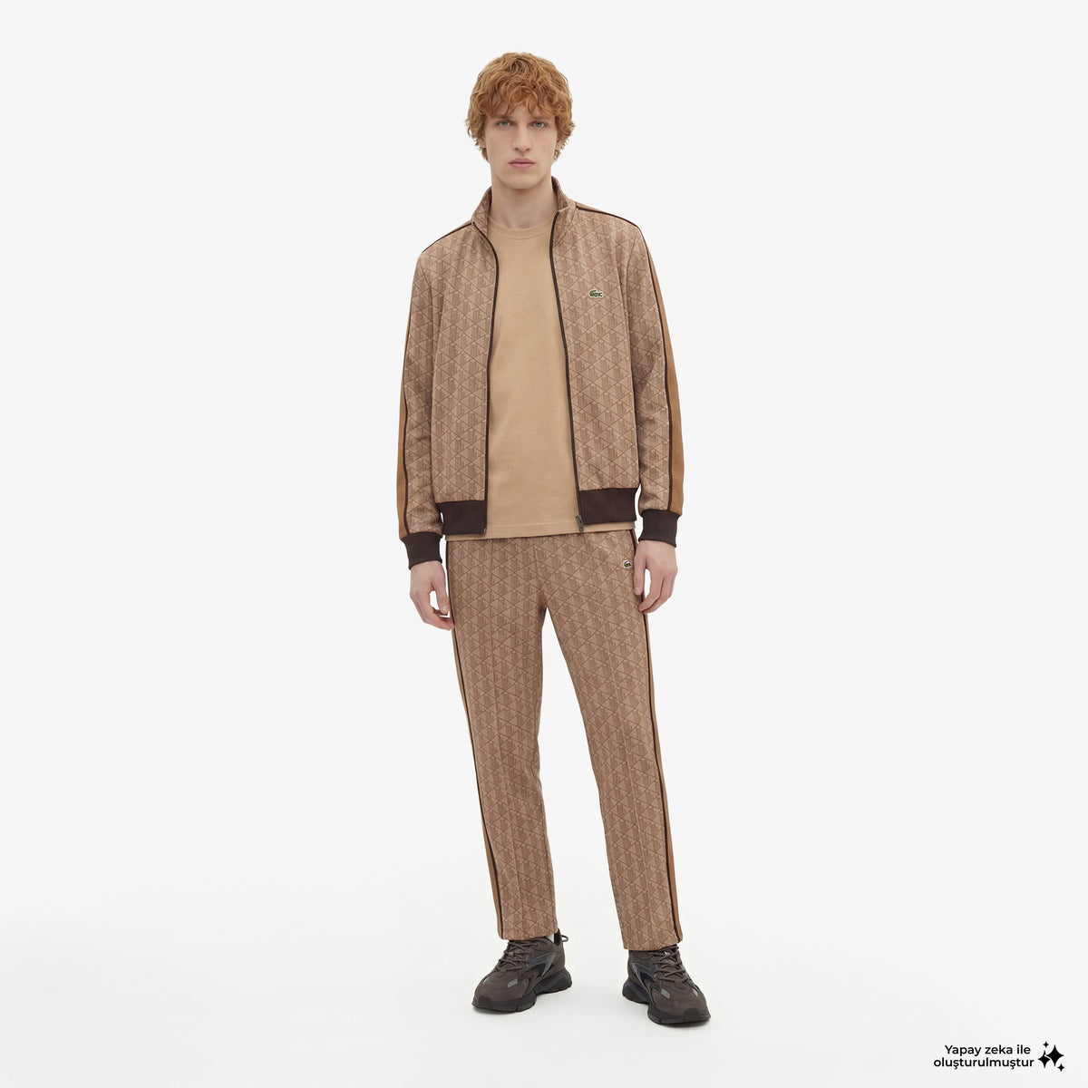 Lacoste Erkek Regular Fit Dik Yaka Monogram Kahverengi Sweatshirt