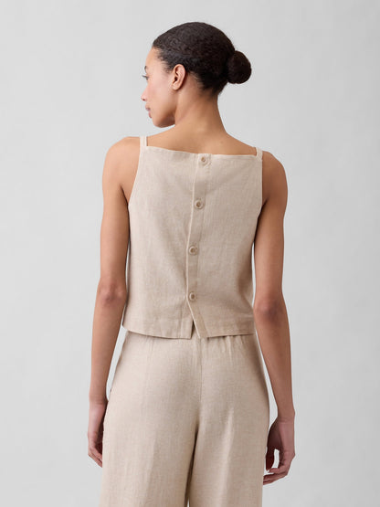 Bej Keten Karışımlı Apron Bluz