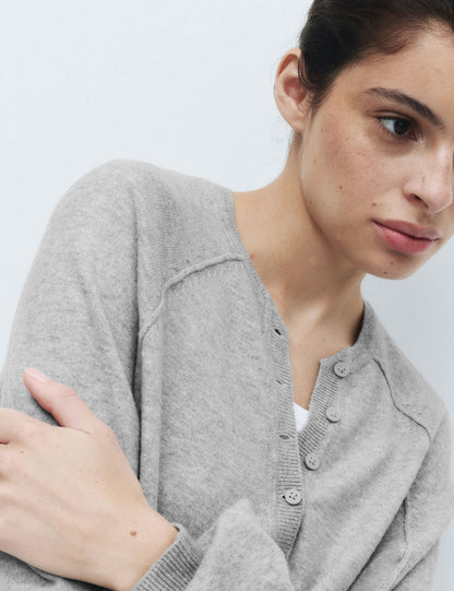 Oversize Henley Yaka Örgü Kadın Kazak