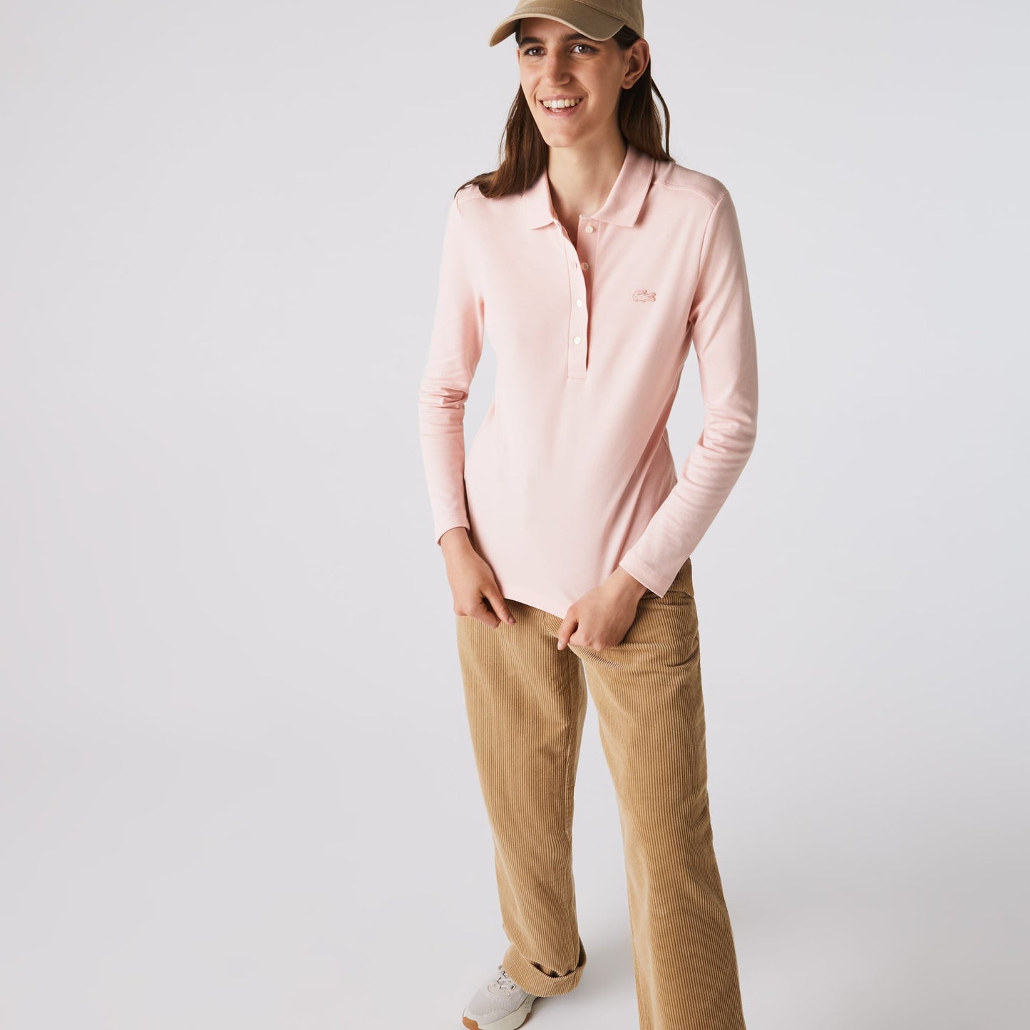 Lacoste Kadın Slim Fit Uzun Kollu Pembe Polo