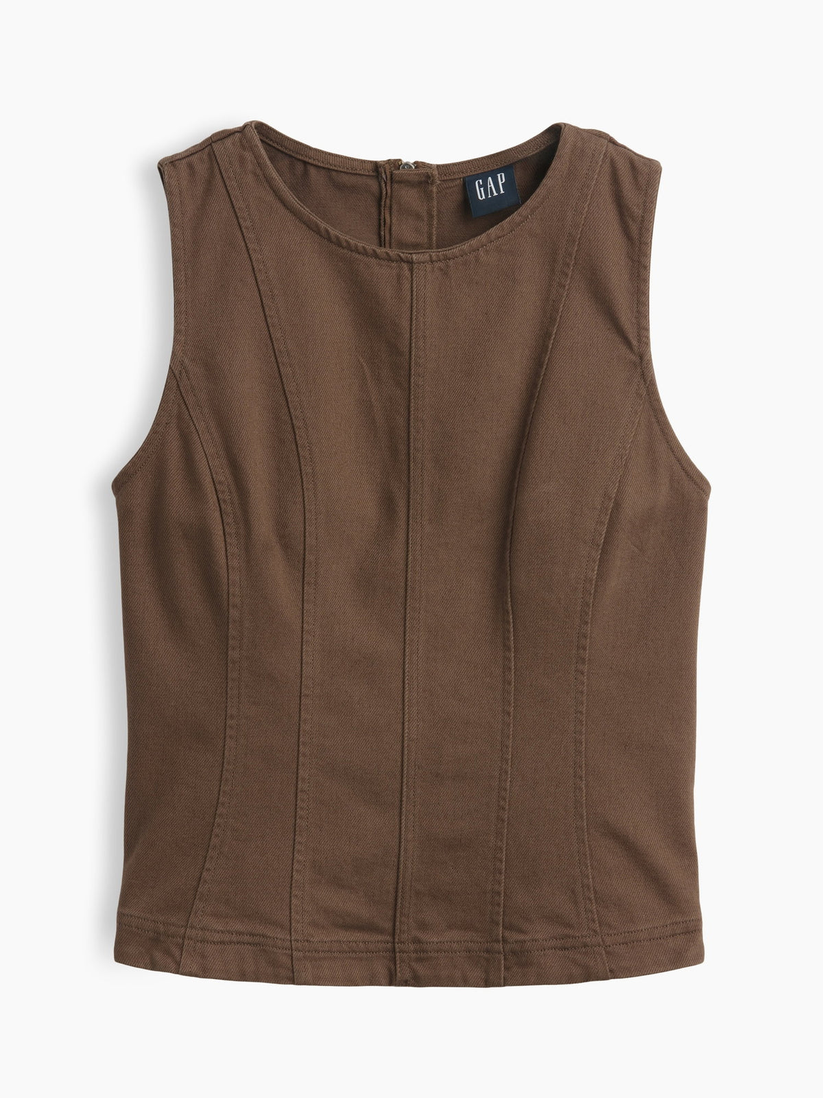 Kahverengi Seamed Twill Crop Shell Bluz