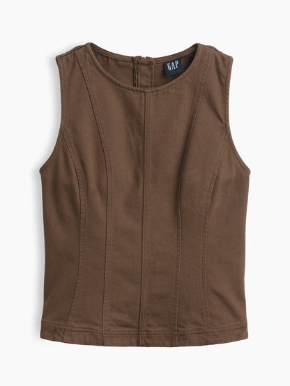 Kahverengi Seamed Twill Crop Shell Bluz