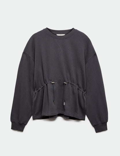 Saf Pamuklu Büzgülü Bel Detaylı Sweatshirt