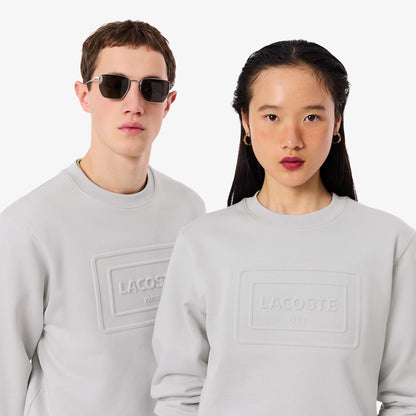 Lacoste Unisex Classic Fit Bisiklet Yaka Baskılı Gri Sweatshirt