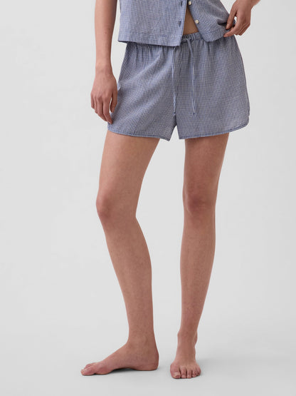 Mavi Crinkle Gauze Şort Pijama Altı