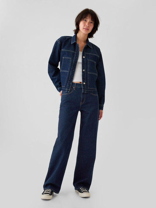 Koyu Mavi Mid Rise '90s Loose Jean Pantolon