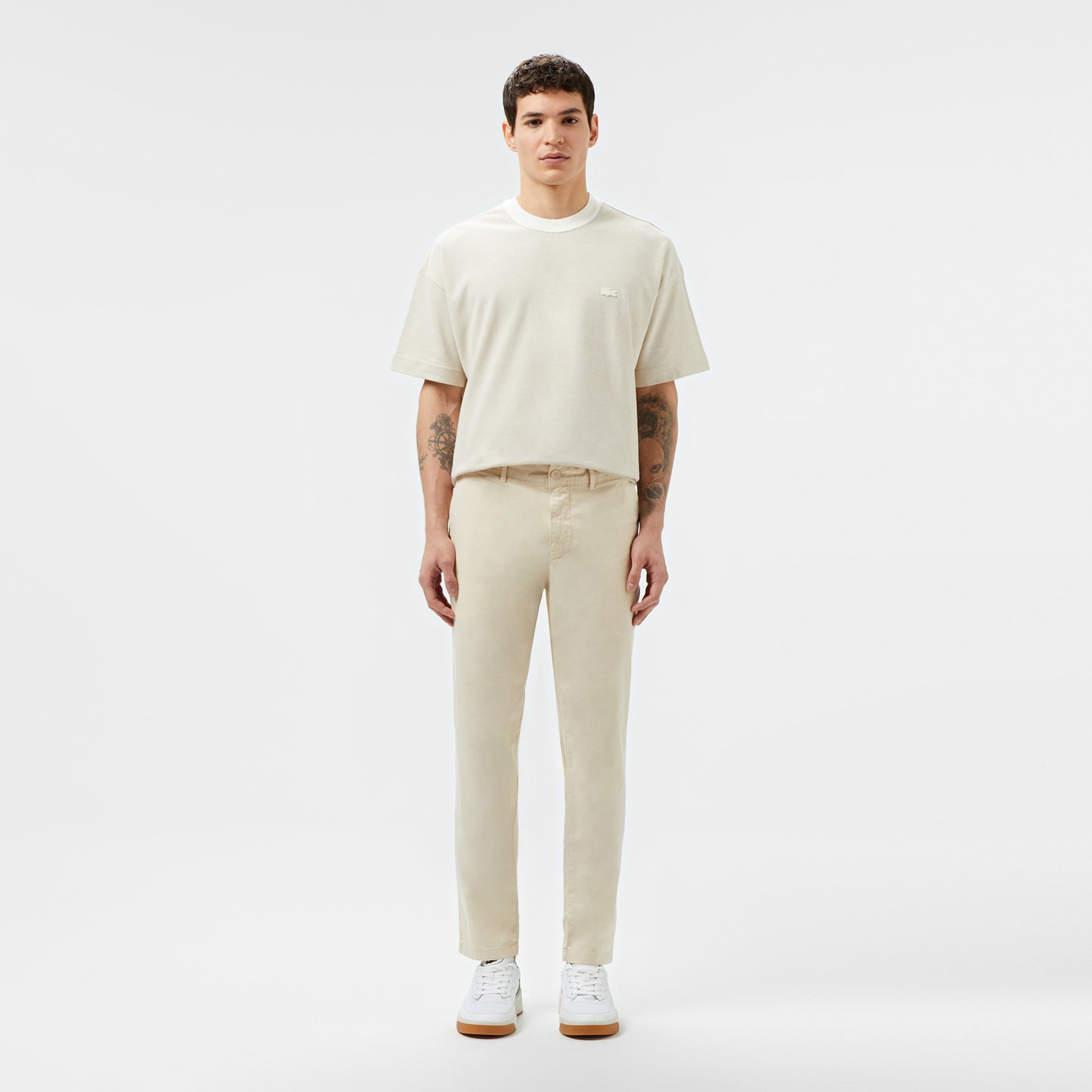 Lacoste Erkek Oversize Fit Bisiklet Yaka Krem T-shirt