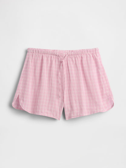 Pembe Crinkle Gauze Şort Pijama Altı
