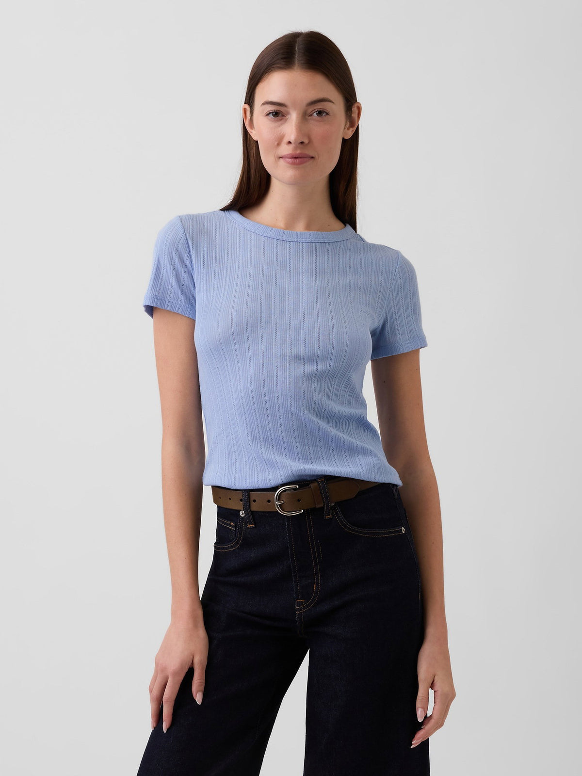 Mavi Fitilli Pointelle Crewneck T-shirt