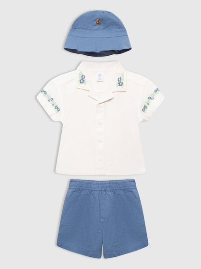 Beyaz 3'lü Işlemeli Brannan Bear Outfit Set