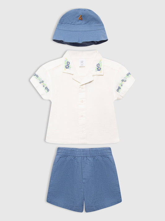 Beyaz 3'lü Işlemeli Brannan Bear Outfit Set
