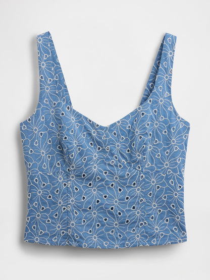 Mavi Eyelet Crop Büstiyer Bluz