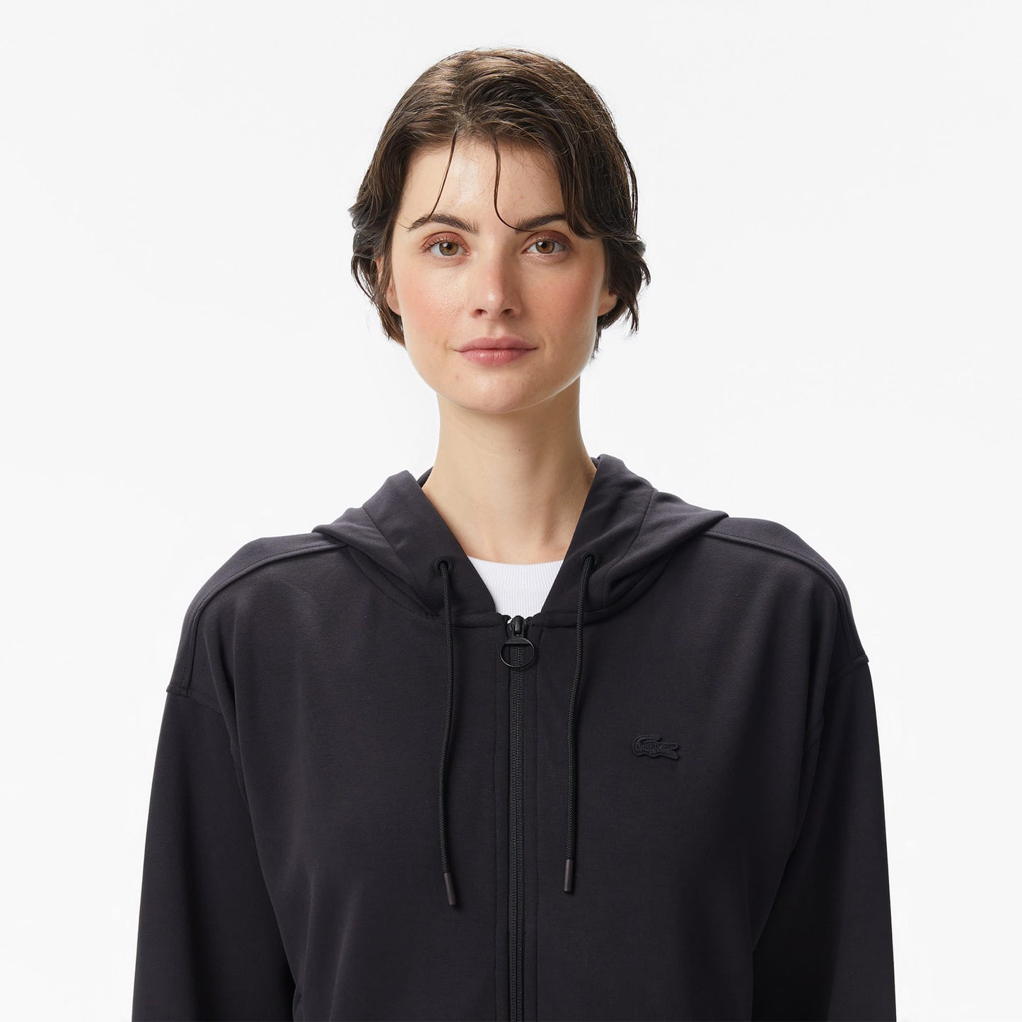 Lacoste Kadın Relaxed Fit Kapüşonlu Siyah Sweatshirt
