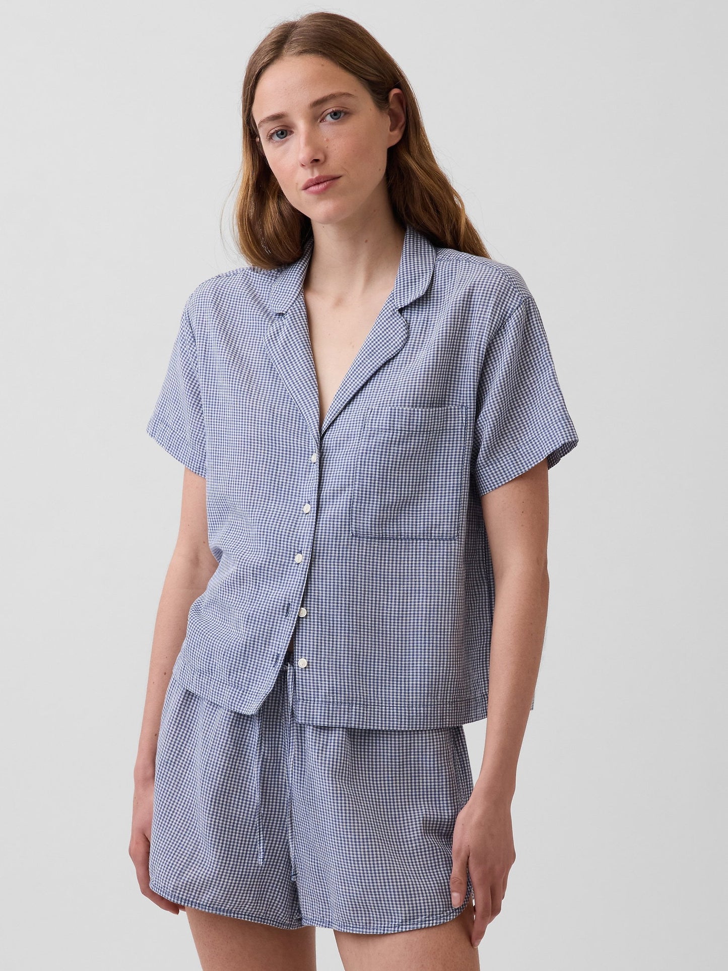 Mavi Crinkle Gauze Oversized Pijama Üstü