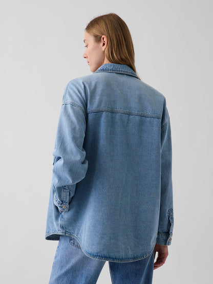 Açık Mavi Denim Oversized Gömlek Ceket