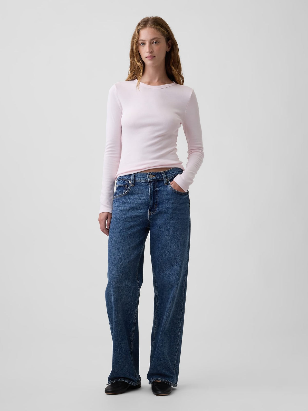 Açık Pembe Modern Fitilli Bisiklet Yaka T-shirt