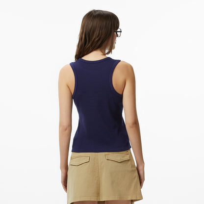 Calvin Klein Monogram Patch Waffle Racer Kadın Mavi Kolsuz T-shirt
