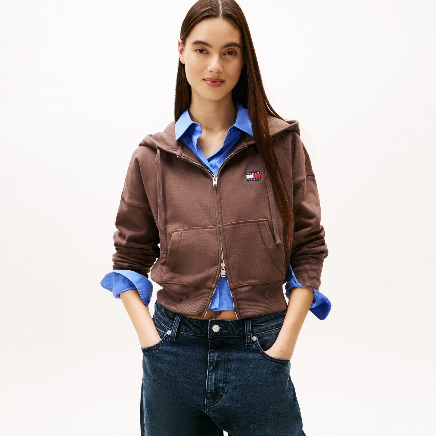 Tommy Hilfiger Bxy Crop Zip Kadın Kahverengi Sweatshirt