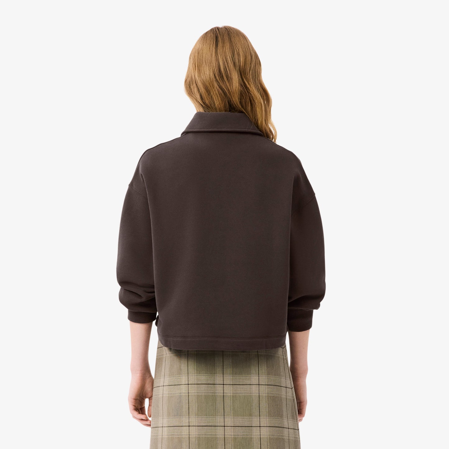 Lacoste Kadın Oversize Fit Polo Yaka Kahverengi Sweatshirt