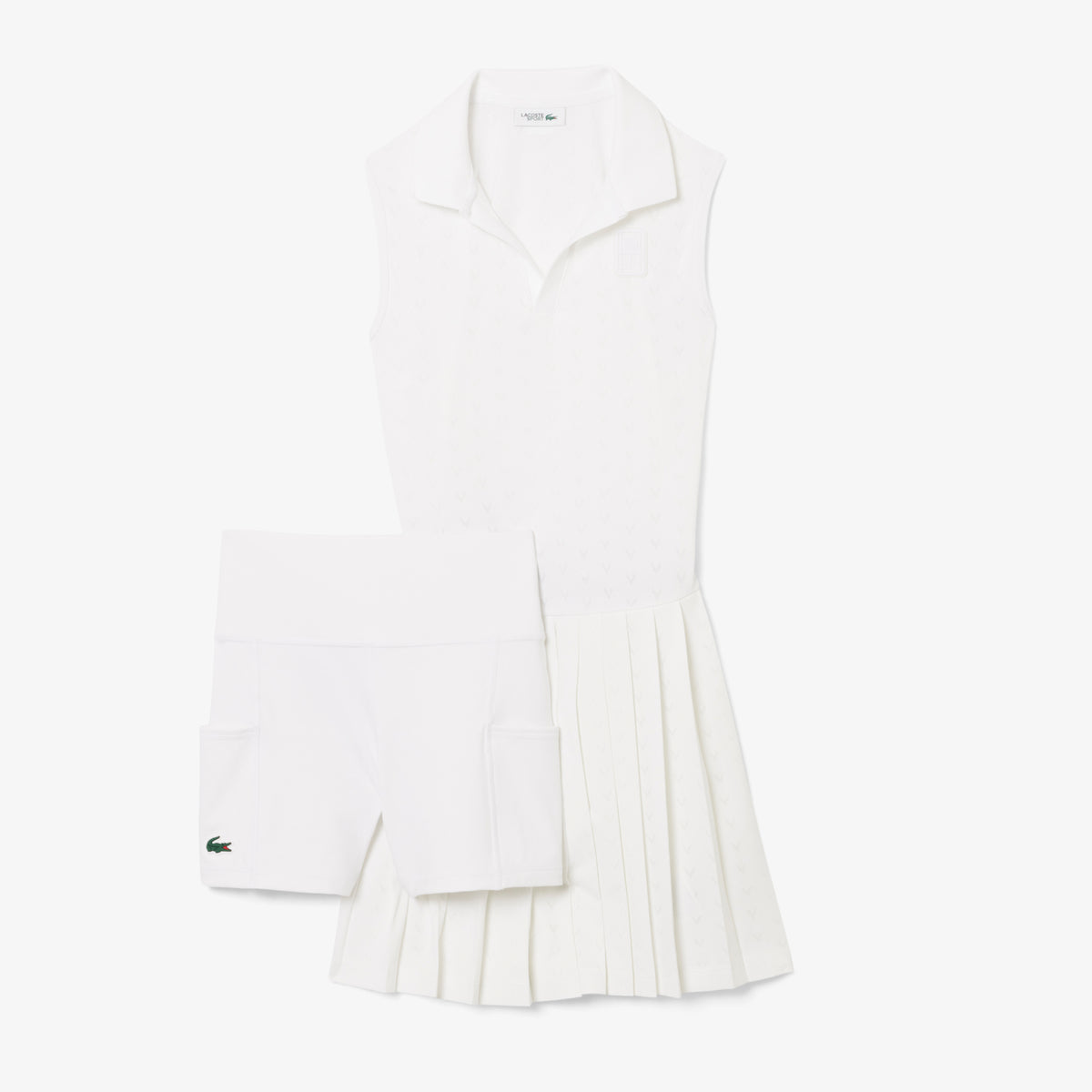 Lacoste Sport Kadın Slim Fit Kolsuz Polo Yaka Beyaz Elbise