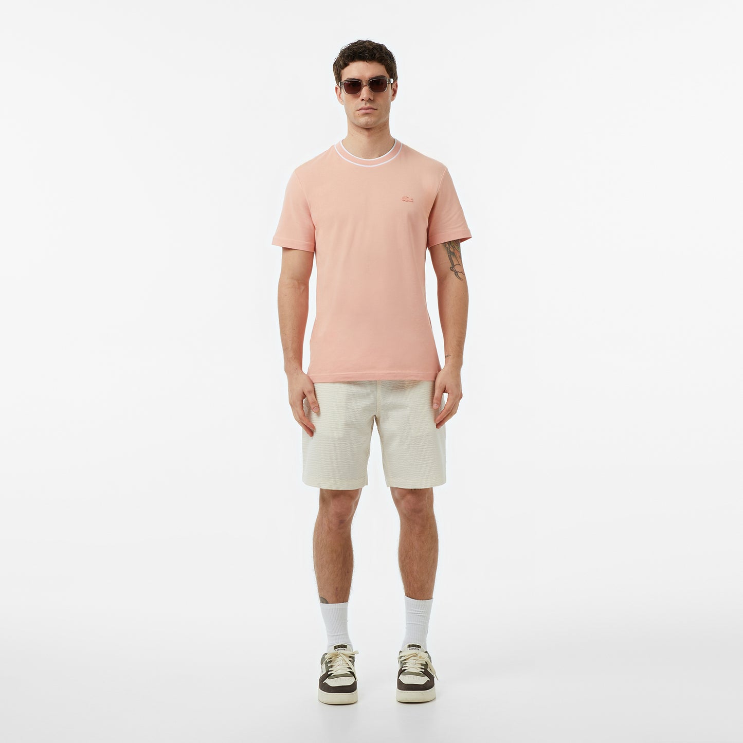 Lacoste Erkek Relaxed Fit Çizgili Beyaz Şort