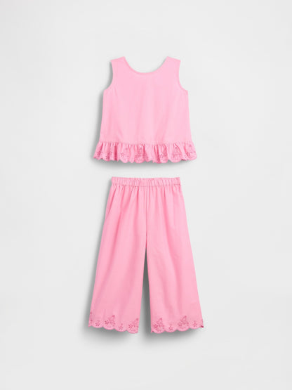 Pembe Eyelet Volanlı Outfit Set