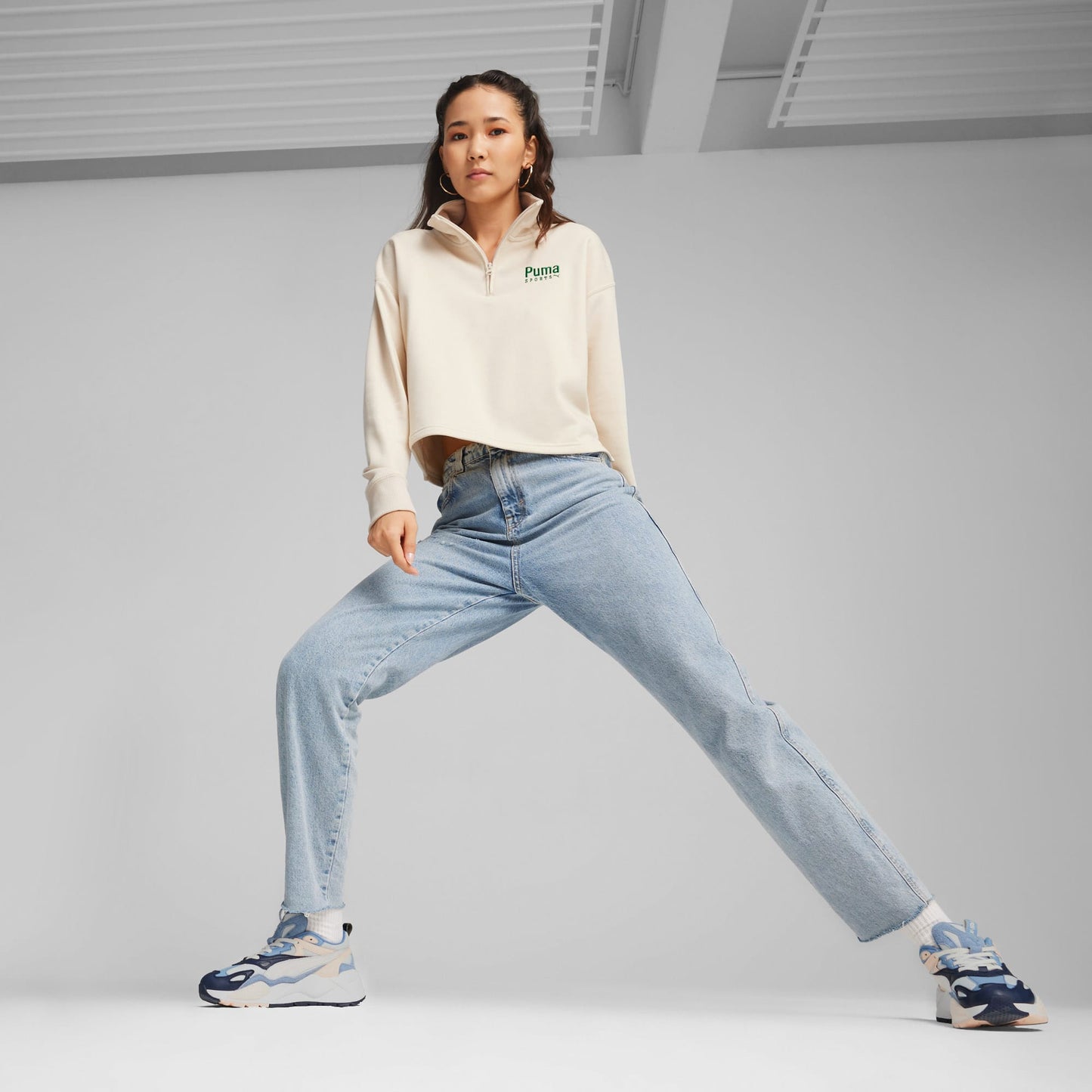 Puma Team Half Zip Crew Kadın Bej Sweatshirt