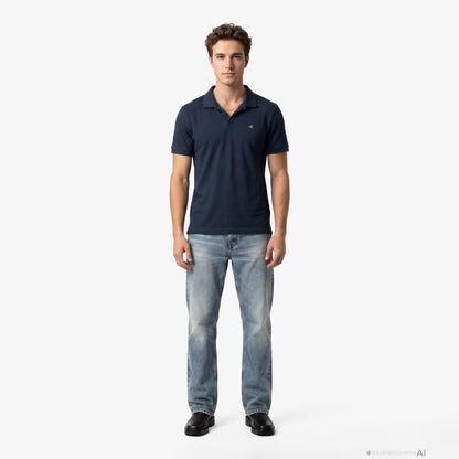 Calvin Klein Open Collar Casual Pique Erkek Mavi Polo