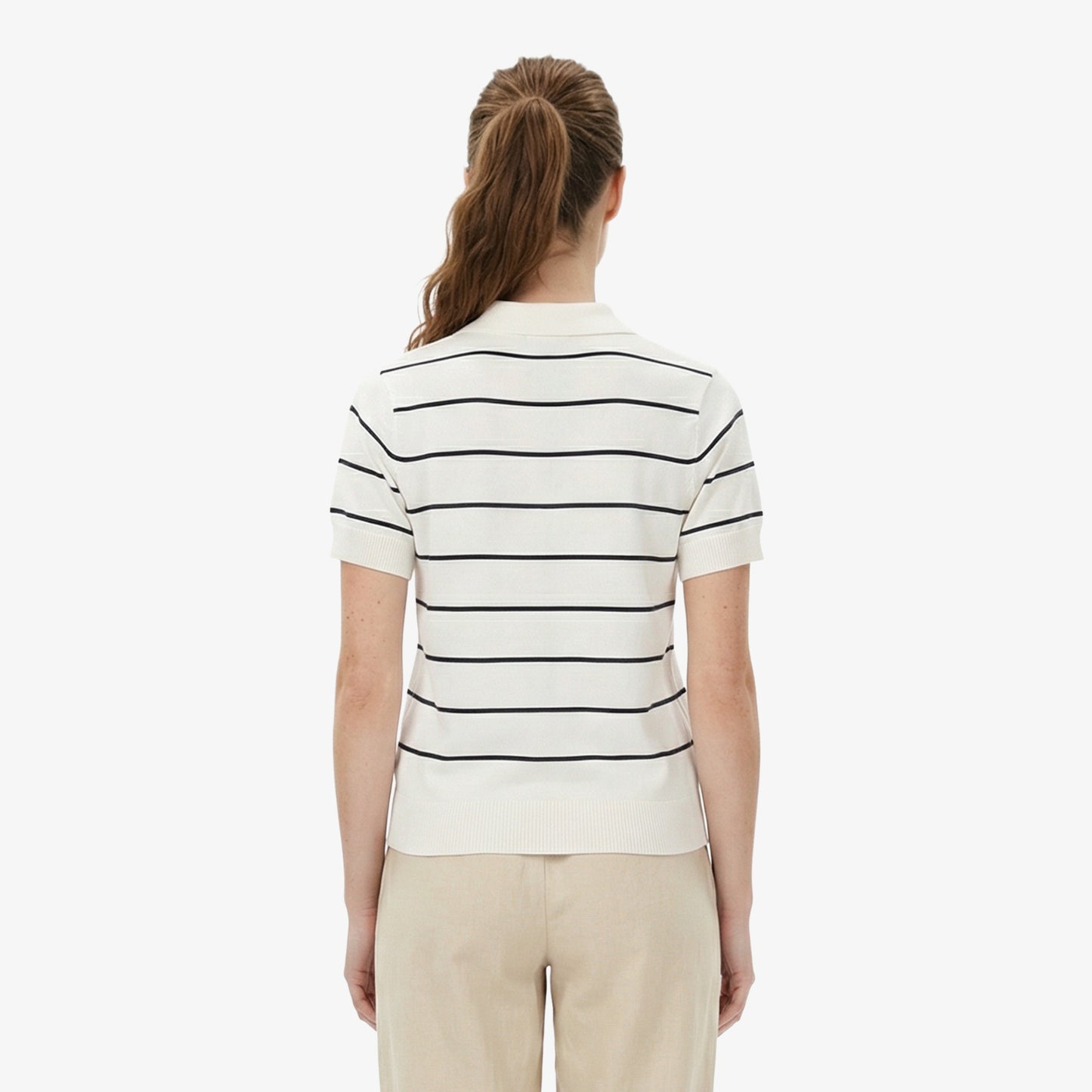 Nautica Kadın Beyaz Regular Fit Çizgili Triko Polo Yaka T-shirt